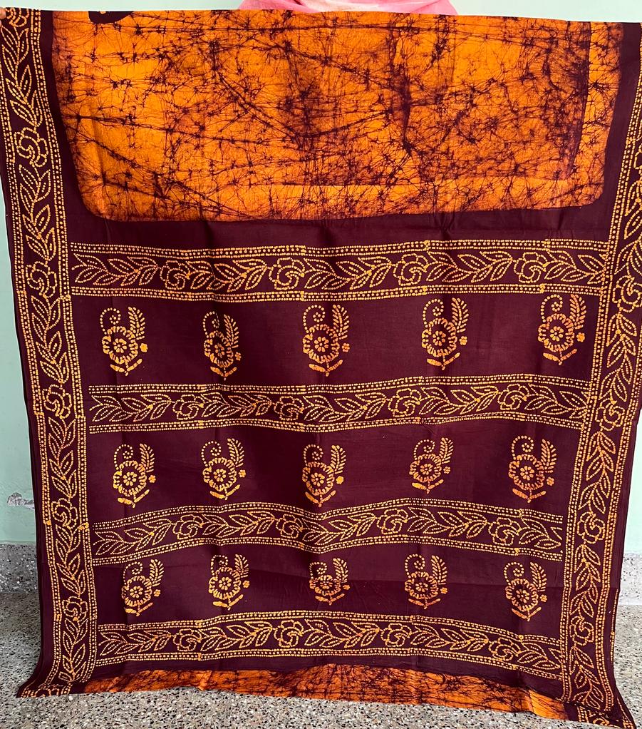 ORANGE & BROWN - PURE COTTON SAREE