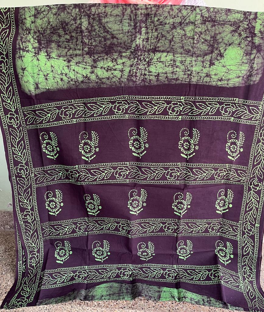 Pure cotton sarees with Wax Chungudi in Pista Green with Coffee Brown Color