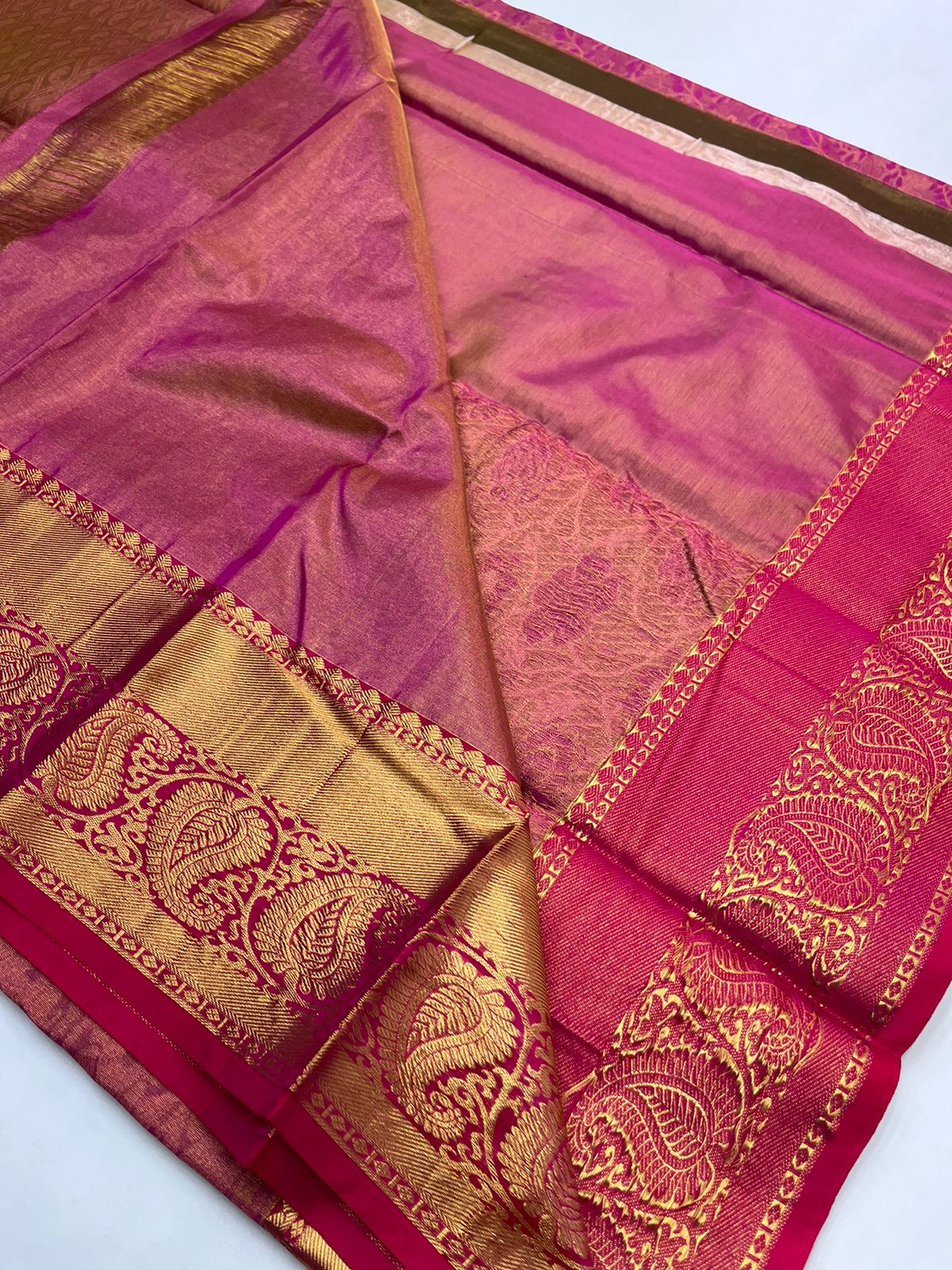 Kanjeevaram Bridal Pure Silk Saree in Rani Pink Color