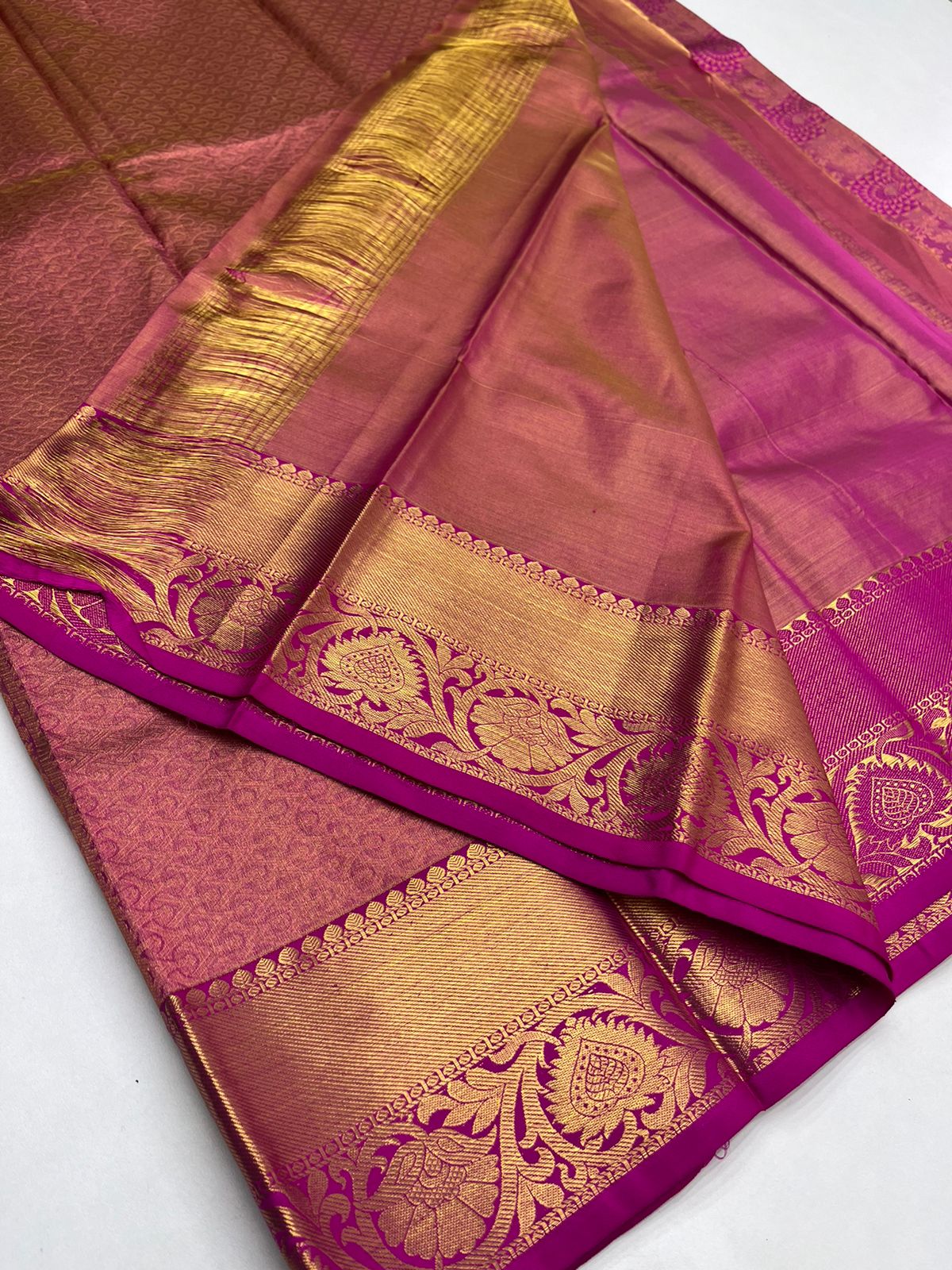 Kanjeevaram Bridal Pure Silk Saree in Rani Pink Color