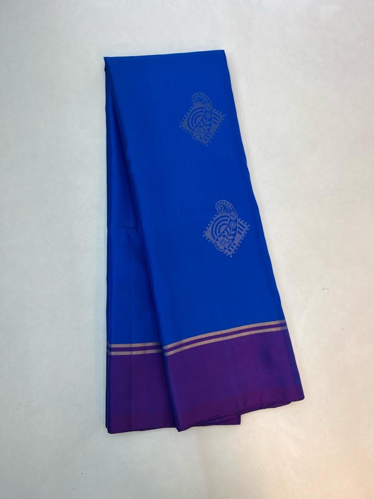 Beautiful Handloom Soft Silk Bhutta Saree in Royal Blue with Purple Color