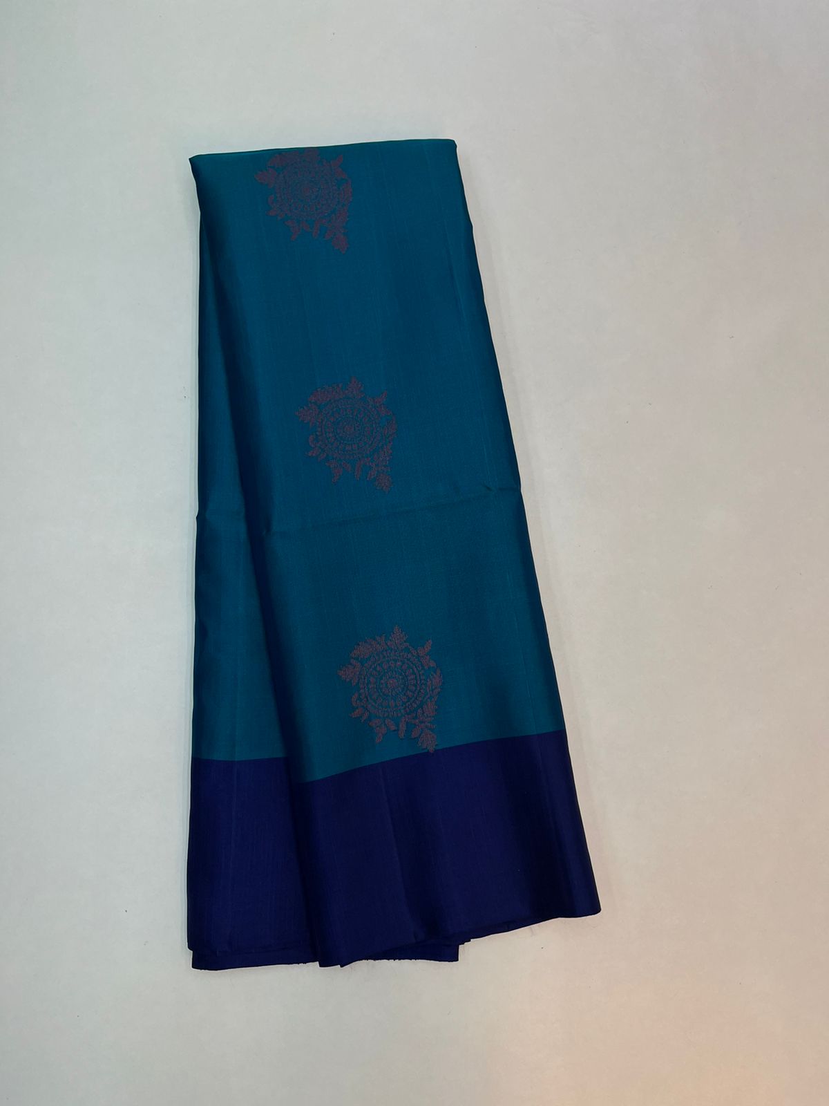 Teal  Blue  & Navy Blue - Soft Silk Saree